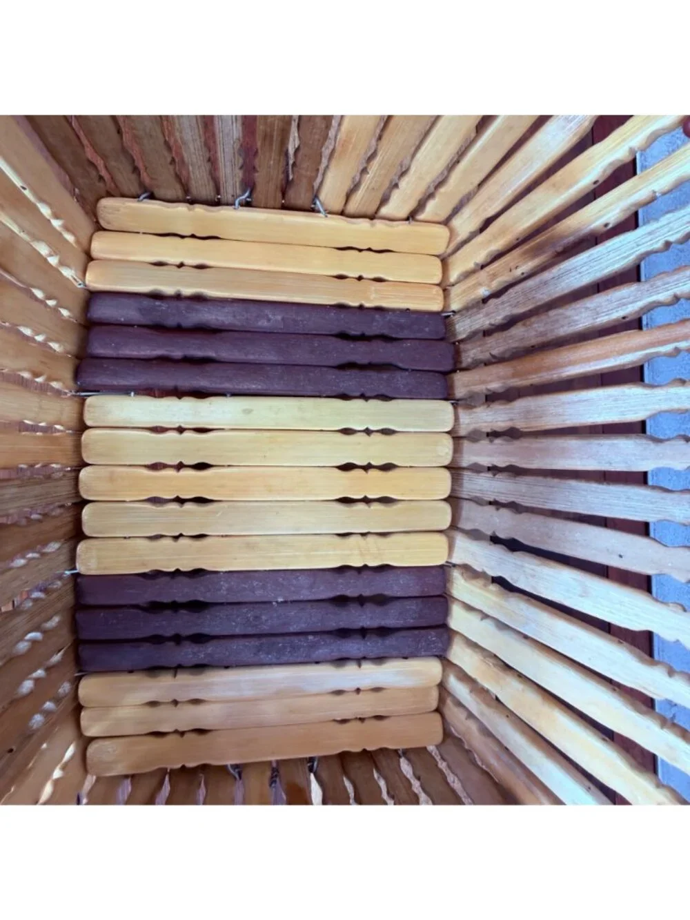 Vintage Mid-Century Modern Bamboo Wood Slat Basket – Dual-Tone Boho Fruit & Brea
